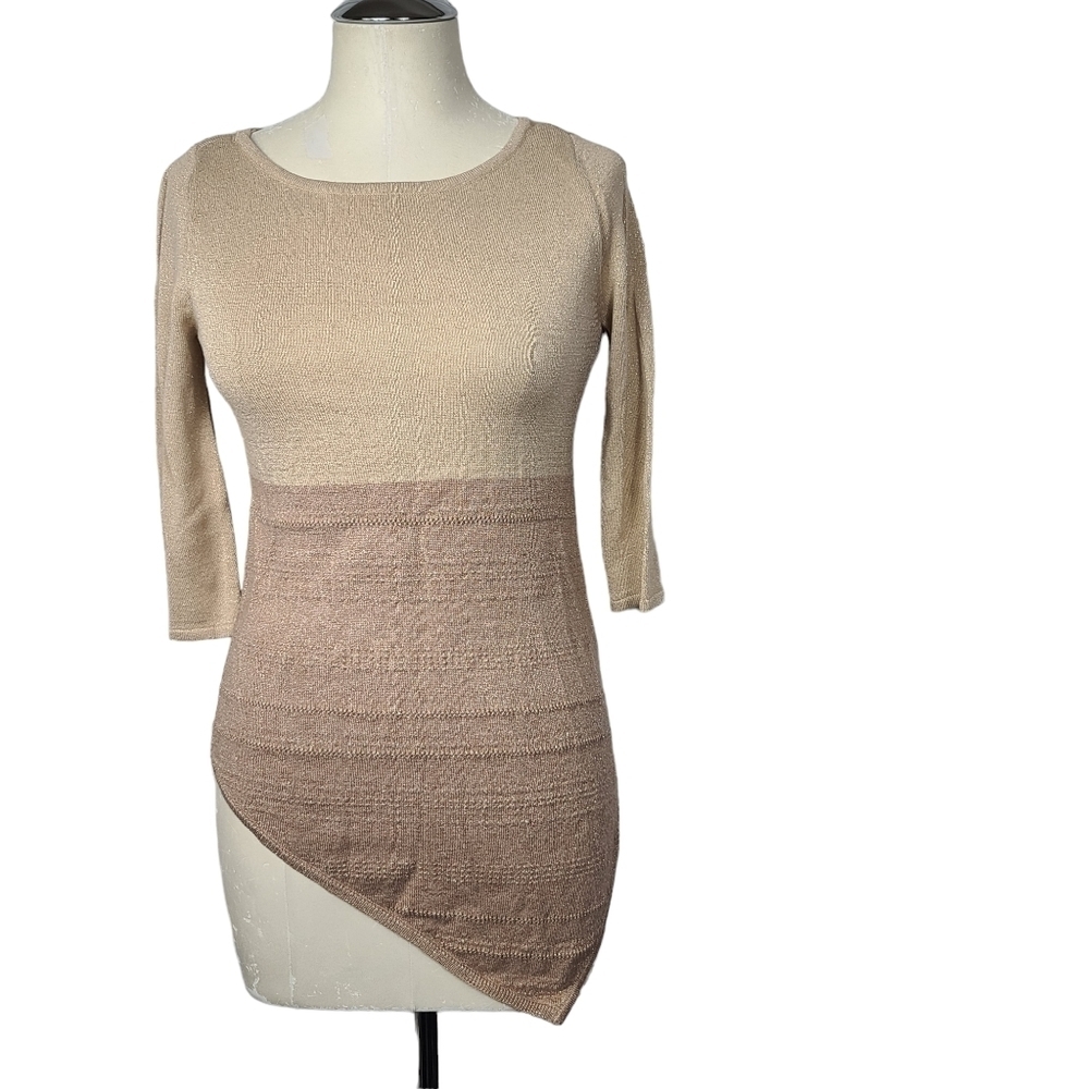 White House Black Market Colorblock Asymmetrical Hem Metallic Sweater Top XS